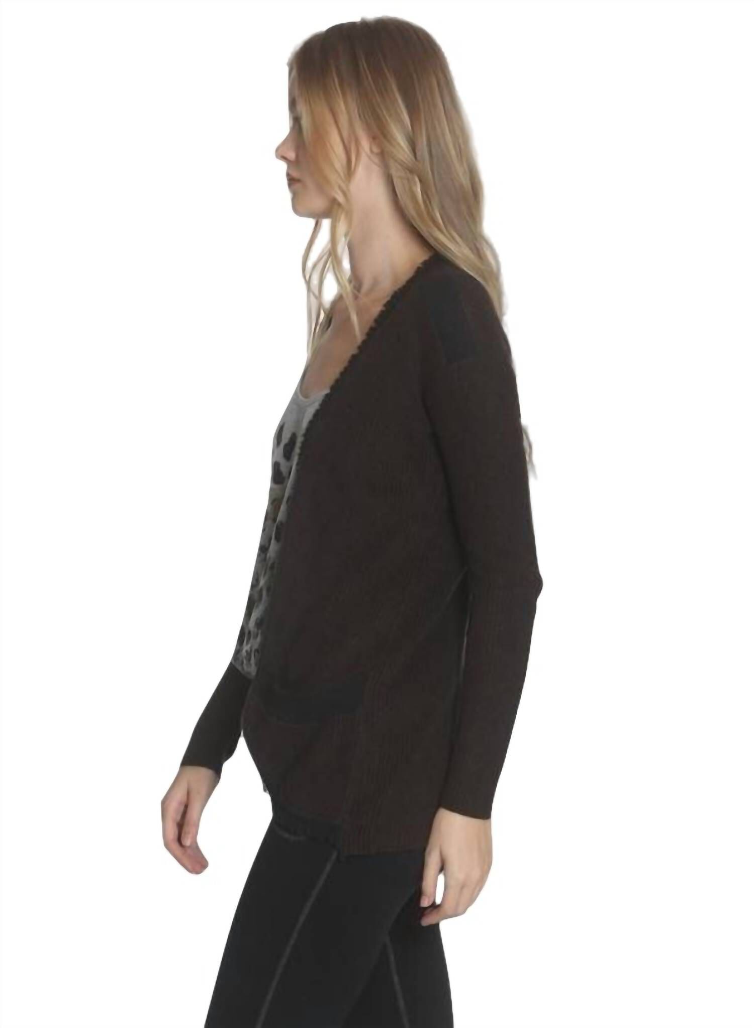 PARKER FRAY CARDIGAN IN BROWN/BLACK, , alternate image number 5