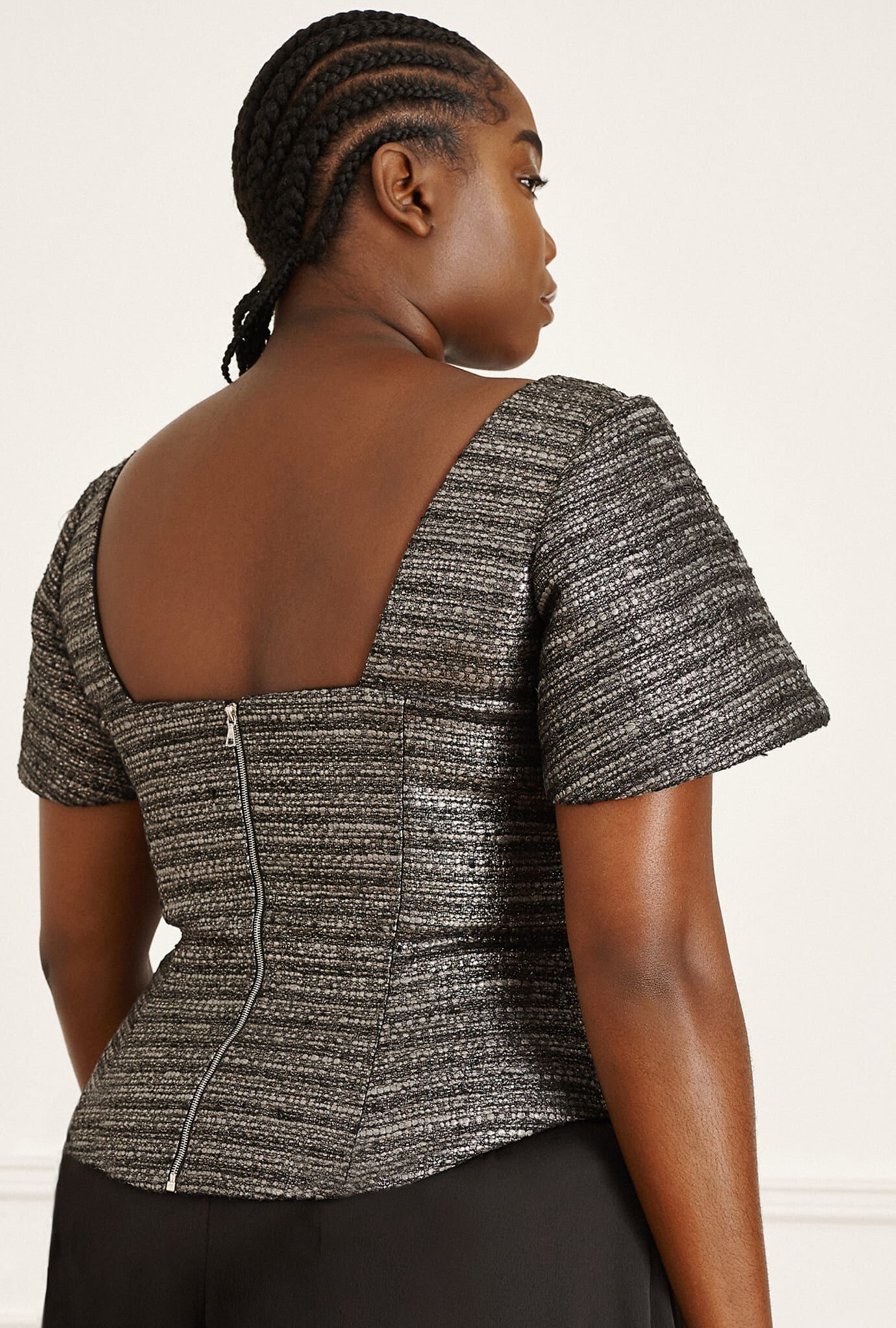 Silver Squared Neck Top, Silver grey / Silver, alternate image number 4