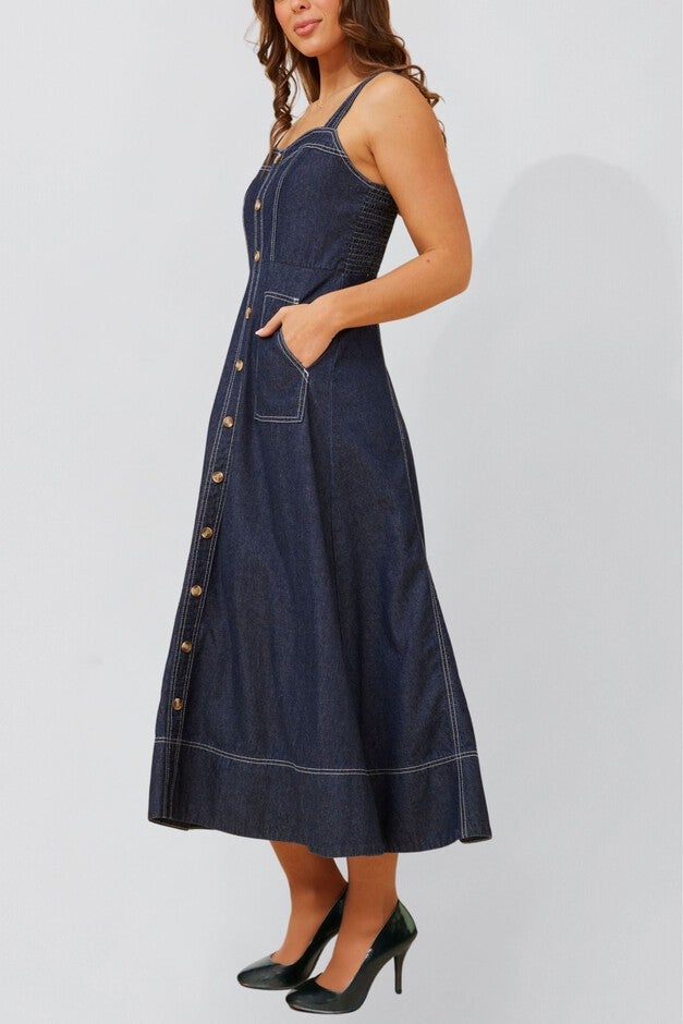 Annick - Charlie Denim Midi Dress Button Front, Navy / Navy, alternate image number 1
