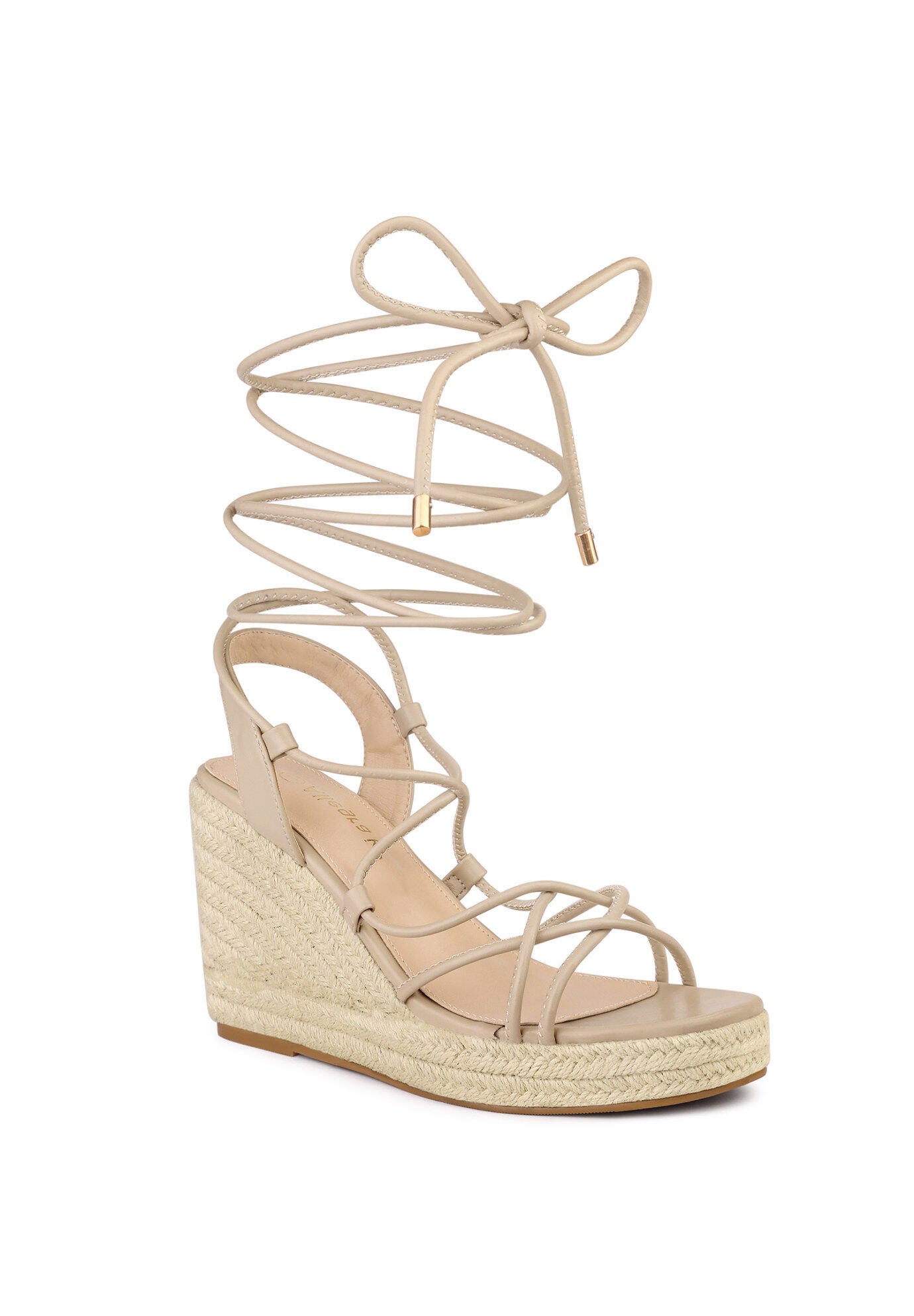 Platform Square Toe Lace Up Espadrilles Heels Wedge Sandals, Beige / Beige, hi-res image number 0