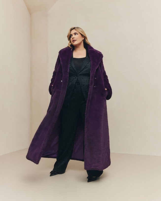 PURPLE FAUX FUR MAXI COAT, Purple / Purple, hi-res image number 0