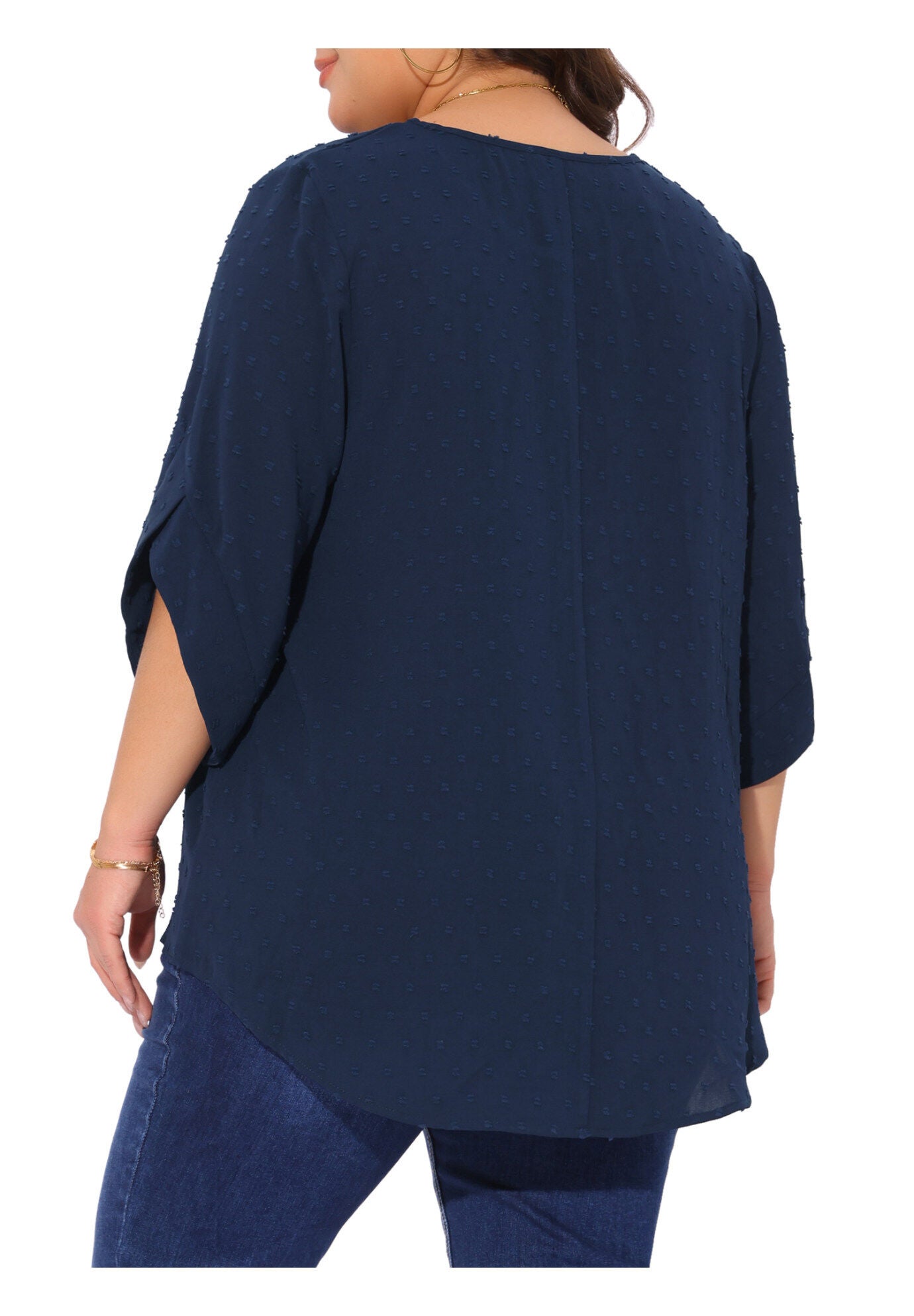 Round Neck Petal Sleeve Swiss Dots Blouse Top, Navy Blue / Navy, alternate image number 1