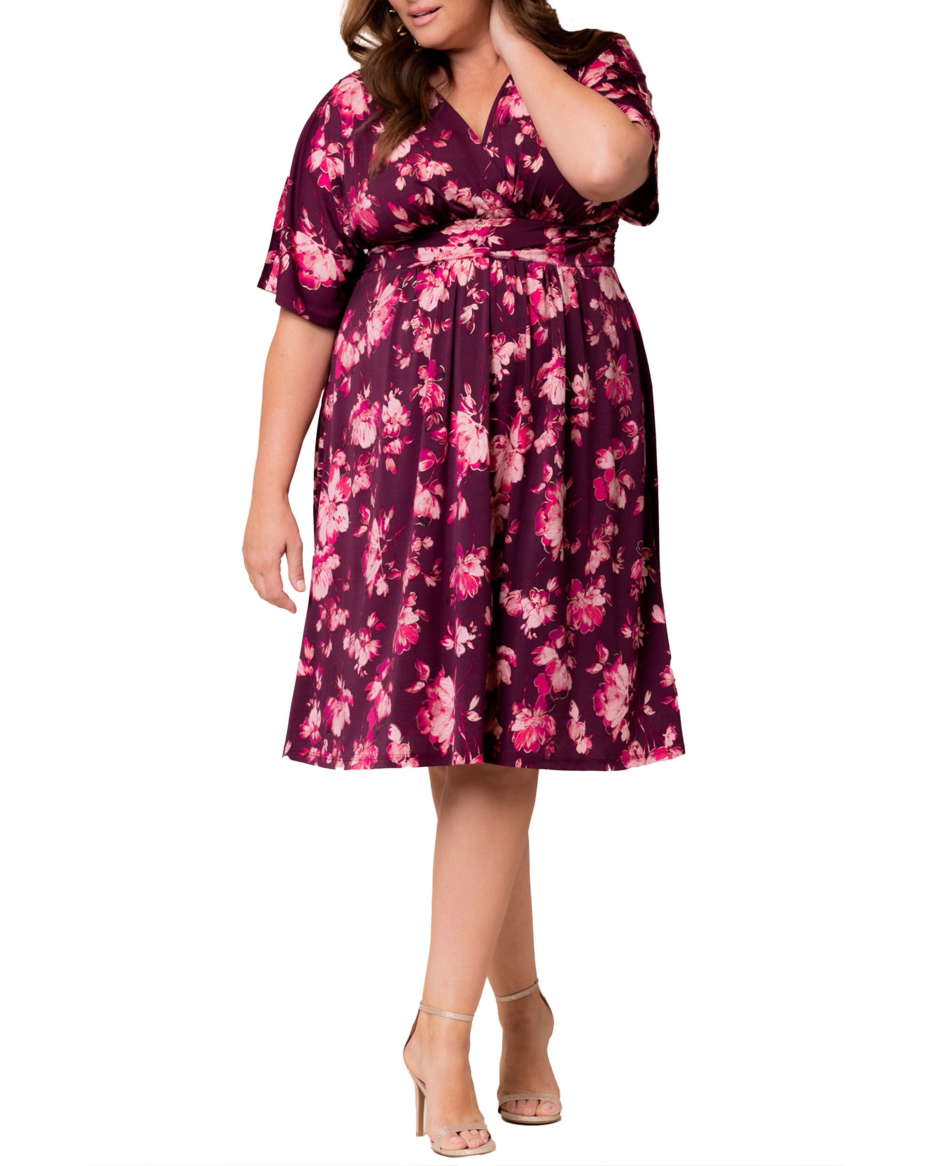 Gia Midi Dress, SHIMMERING SANGRIA BLOOMS / New Wine, hi-res image number 0