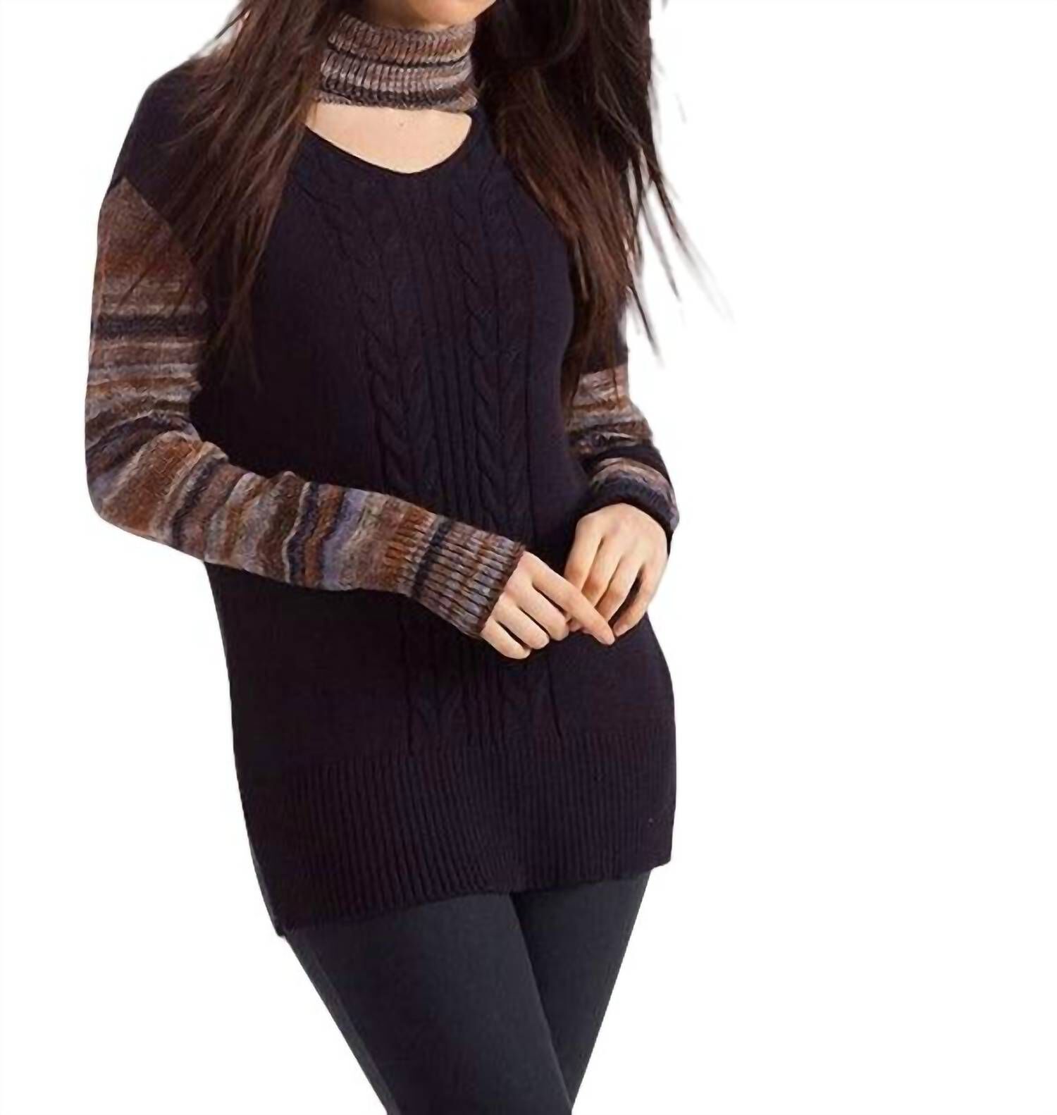 KATHERINE BRAIDED OPEN NECK SWEATER IN BLACK MULTI, , alternate image number 4