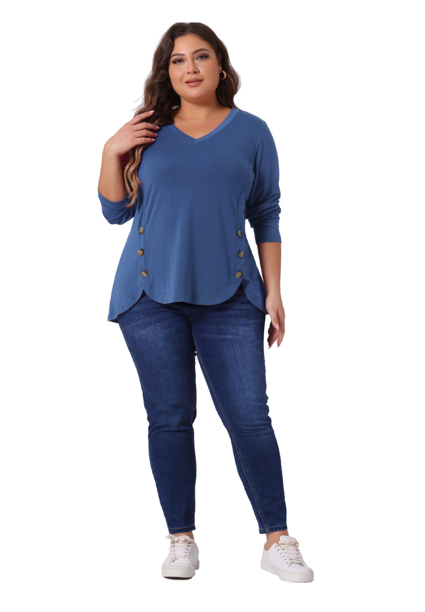 LONG SLEEVE TUNIC TOP V NECK LOOSE T SHIRT, , hi-res image number 0