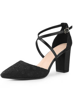 Crisscross Straps Block Heels Lace Pumps