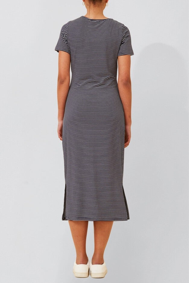 Annick - Brianna Midi Dress Striped Print, Navy / Navy, alternate image number null