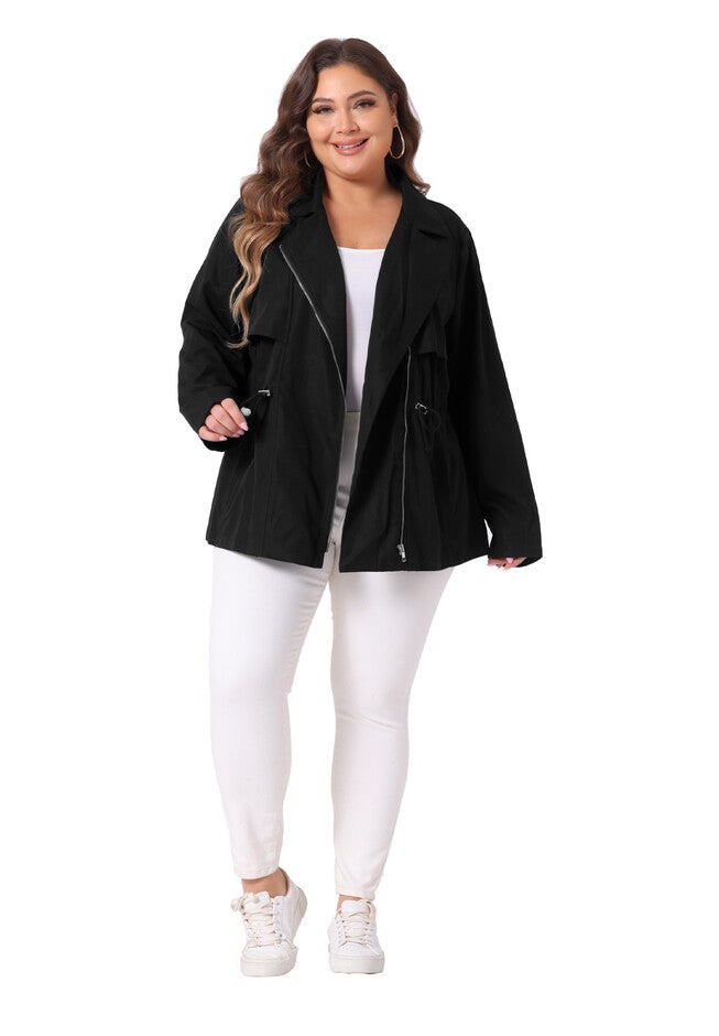DRAWSTRING WAIST TRENCH UTILITY ANORAK JACKET, Black / Black, hi-res image number null
