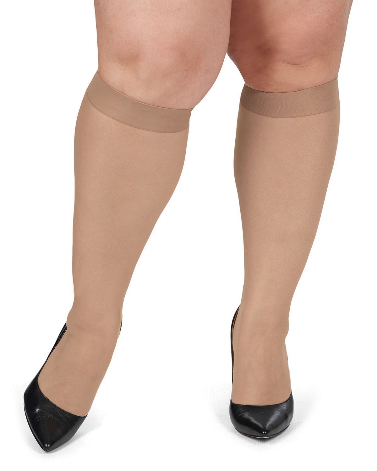 Energizing Plus Size Knee High Stockings 2-Pack, City Beige / Beige, alternate image number 1