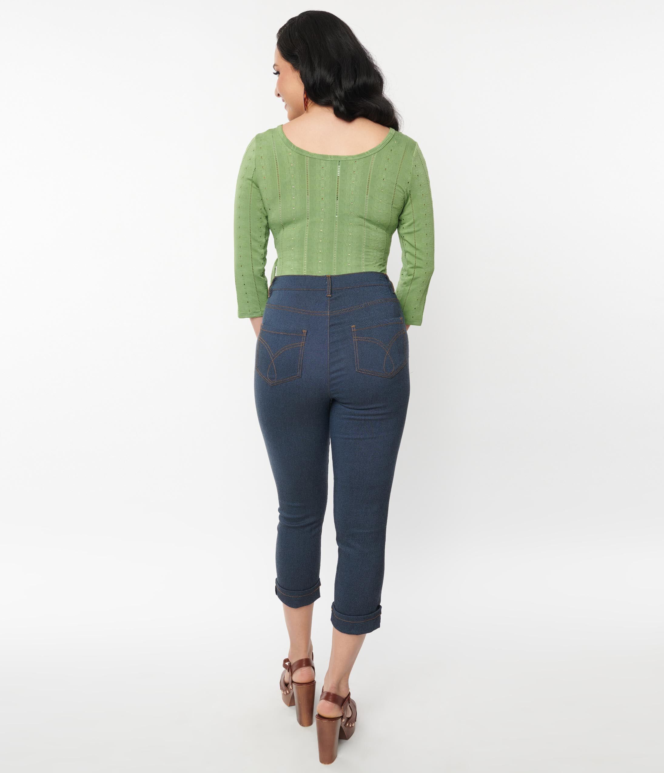 Unique Vintage Denim Bengaline Capris, Blue / Medium Wash, alternate image number 1