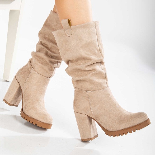 ANAIS - BEIGE SUEDE SLOUCH PLATFORM BOOTS, BEIGE / Beige, alternate image number 2
