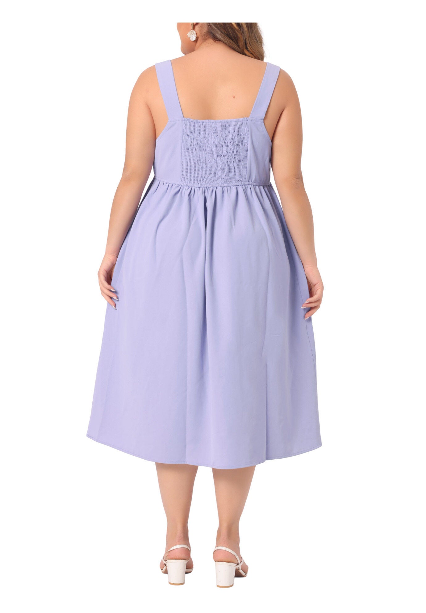 Bow Flowy Back Smocked Midi Cami Dress, Purple / Purple, alternate image number 3