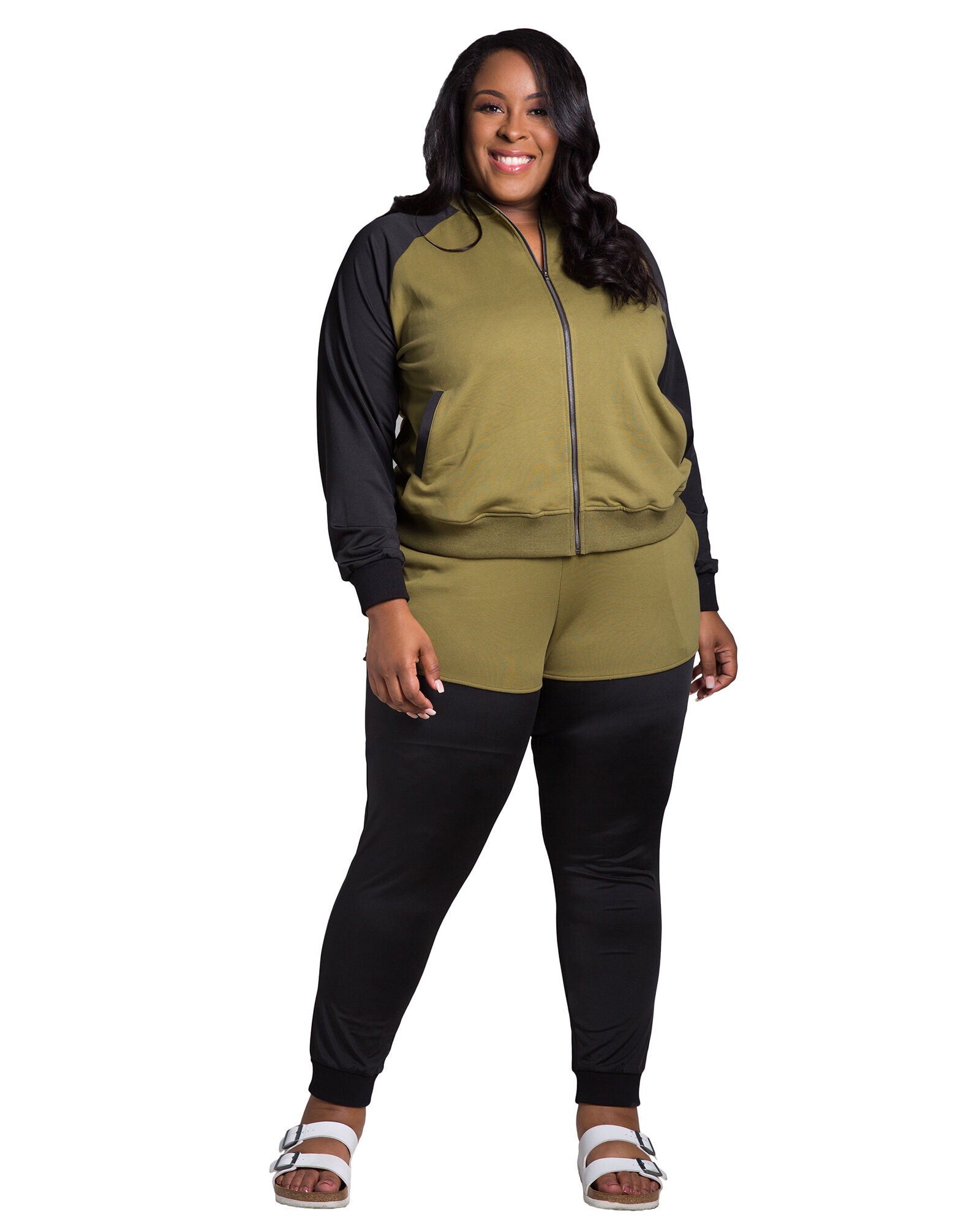 Billie Women&#39;s Plus Size Contrast Blocked Jogger, Light Oiive / Olive Green, alternate image number 2