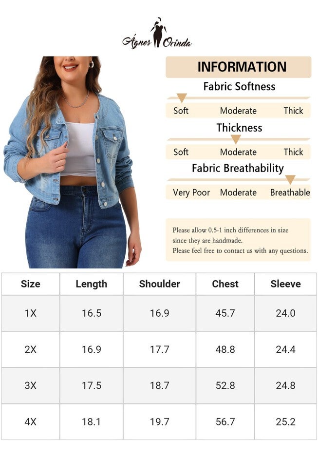 COLLARLESS CHEST POCKETS BUTTON DOWN CROP DENIM JACKET, Light Blue / Light Blue, alternate image number 4