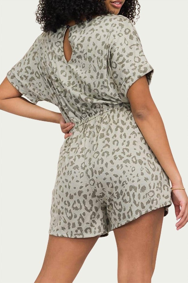 LEOPARD STRETCH MODAL-BLEND ROMPER IN OLIVE, Olive / Charcoal Grey, alternate image number null