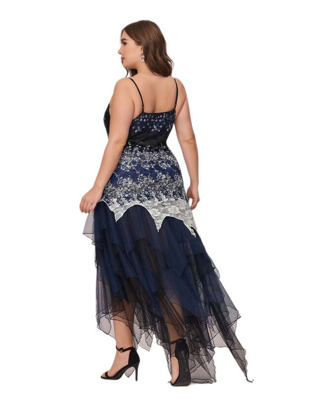 V Neck Asymmetrical Hems Cocktail Dresses, Navy Blue / Royal Blue, alternate image number null