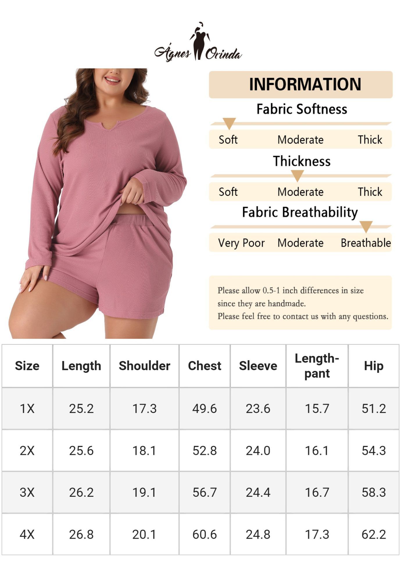 Waffle 2 Piece Long Sleeved Top and Shorts Pajama Sweatsuits Set, Dark Pink / Deep Fuchsia, alternate image number 4