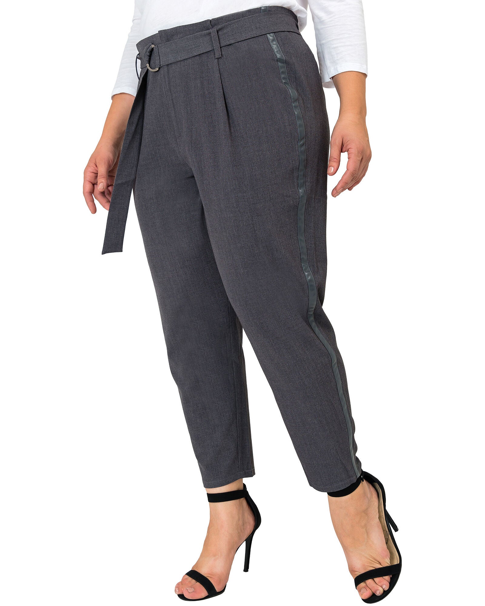 Plus Size Marina Paper Bag Waist Suiting Pants - Vegan Leather Athletic Stripe, , alternate image number 7