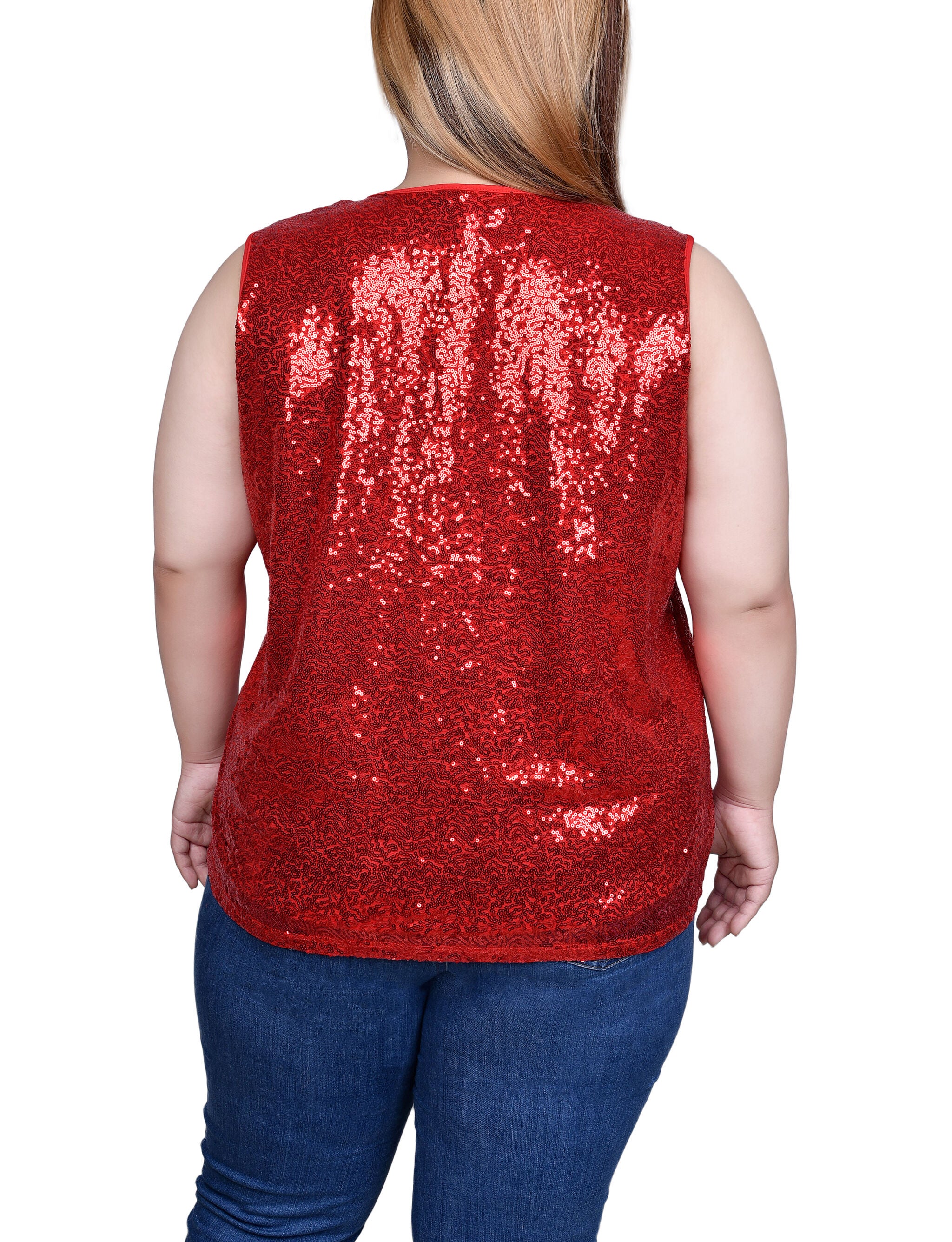 Sleeveless Sequined Tank Top With Combo Banding, , alternate image number 3