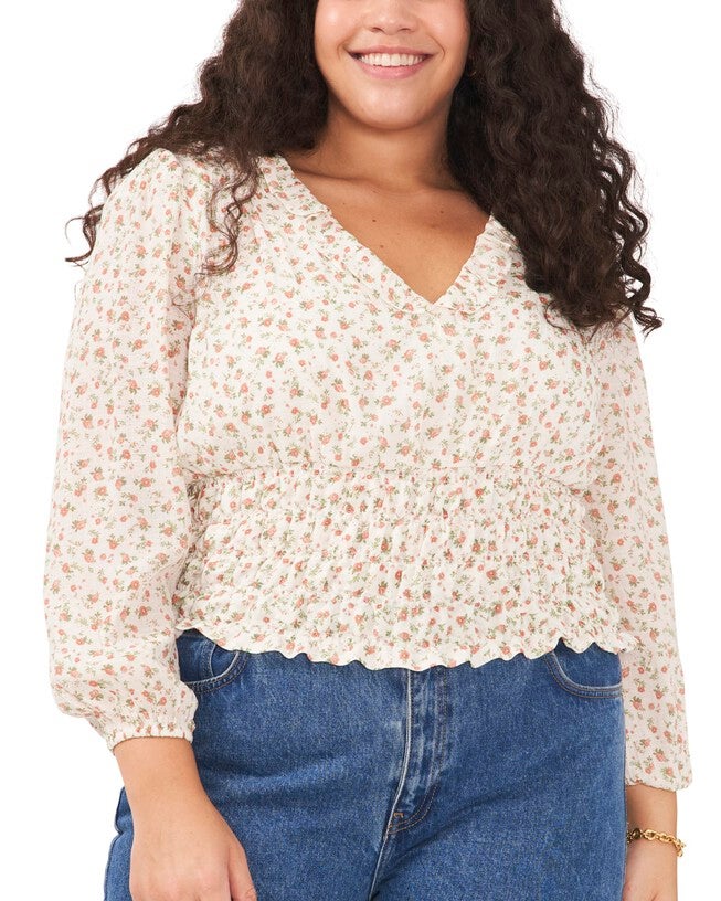 Brenna V Neck Top, SOFT ROSETTES / Ivory, hi-res image number null