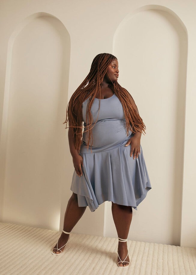 Pleated Hem Dress, Blue / Dusty Blue, hi-res image number 0