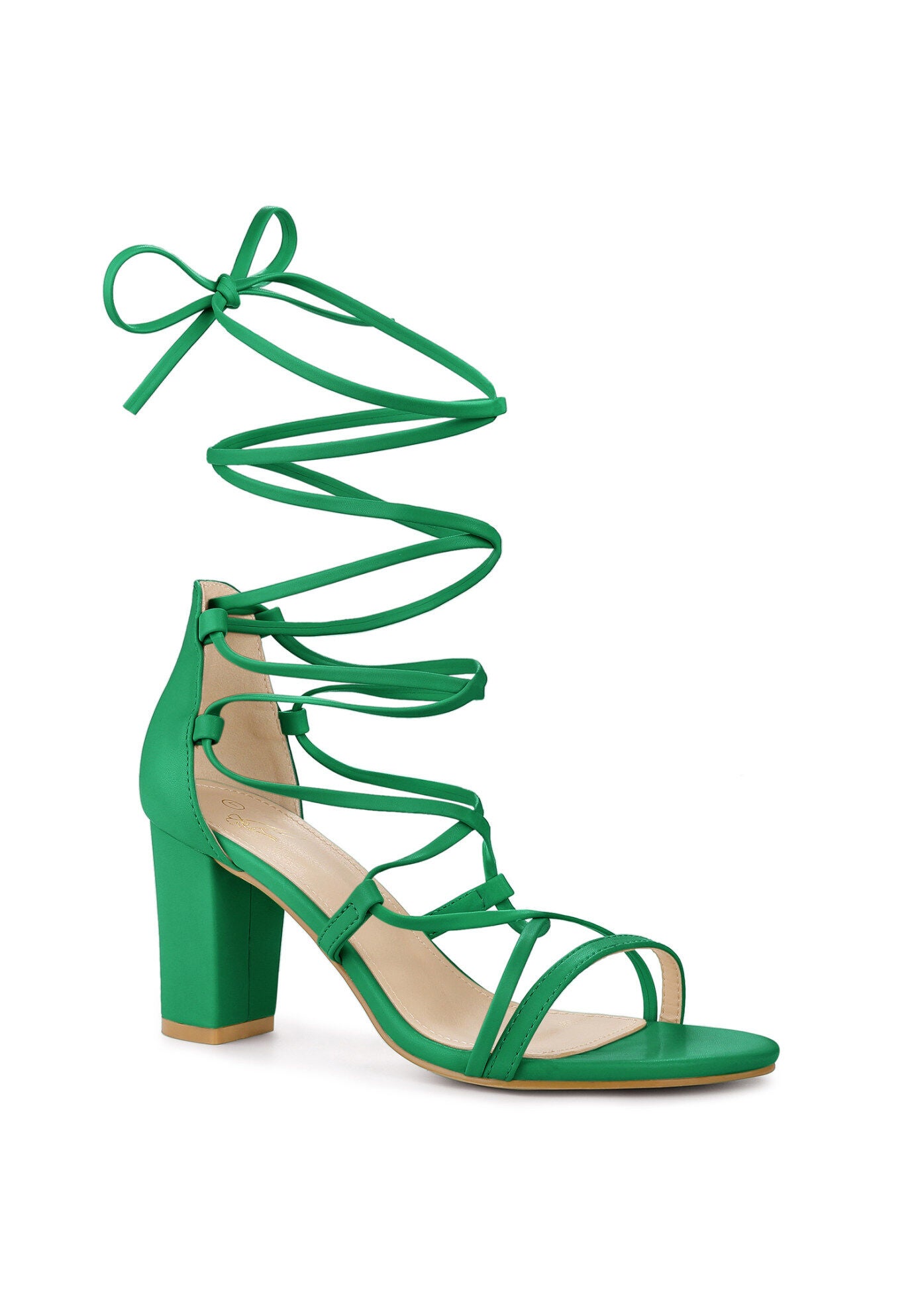 Strappy Strap Lace Up Chunky Heel Sandals, Green / Kelly Green, hi-res image number 0