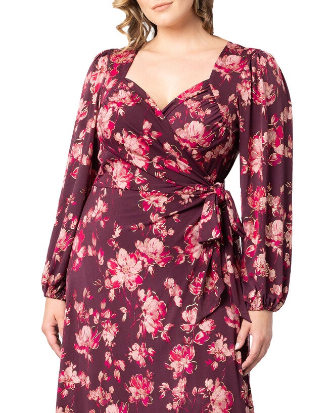 Socialite Sweetheart Wrap Dress, SHIMMERING SANGRIA BLOOMS / Burgundy, alternate image number 1