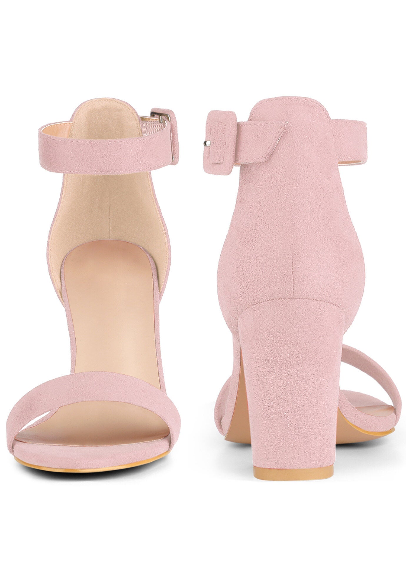 Ankle Strap Open Toe Chunky High Heels Sandals, Pink / Pink, alternate image number 1