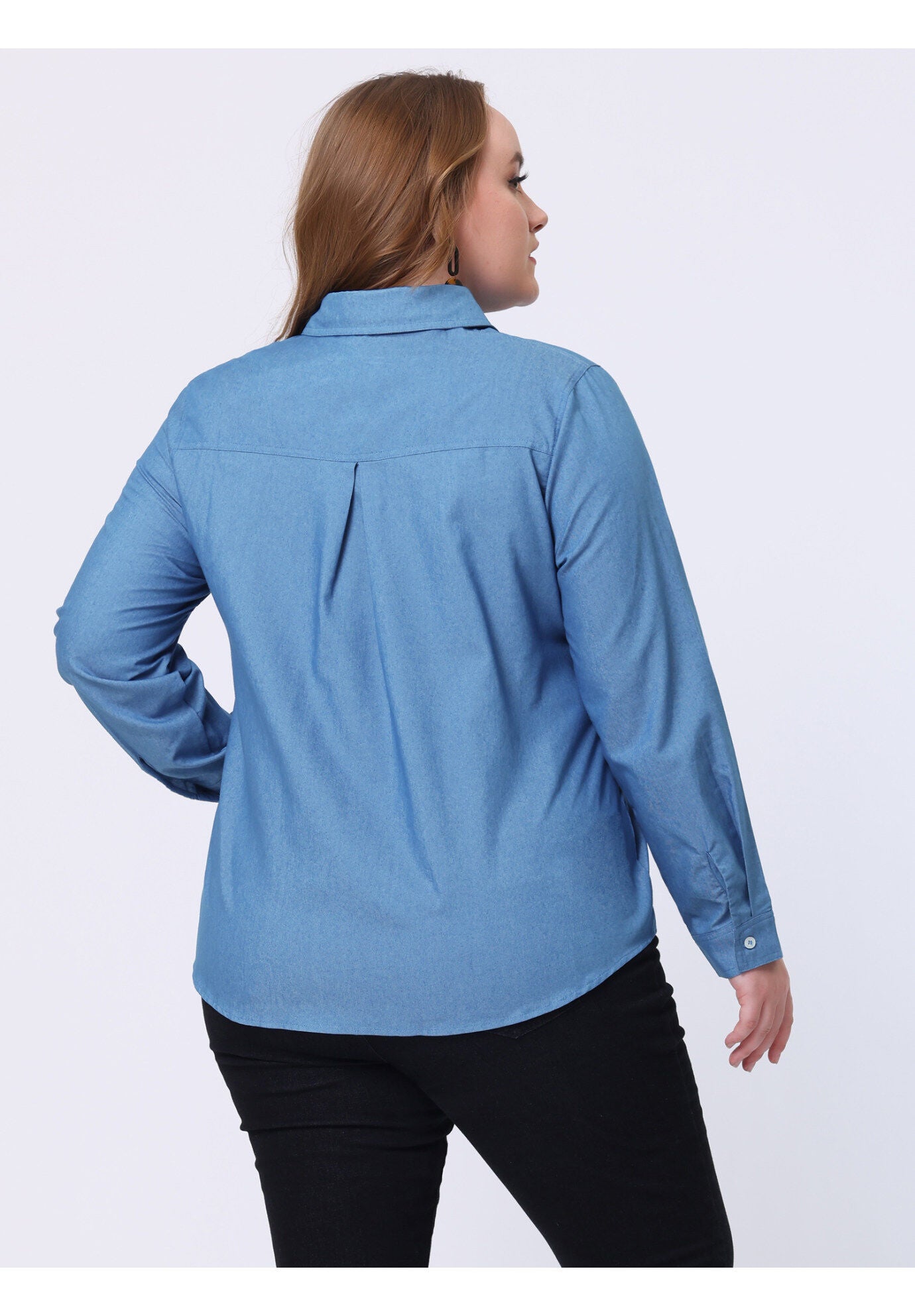 Button Down Long Sleeve Chest Pocket Chambray Shirt, Denim Blue / Chambray Denim Medium, alternate image number 3