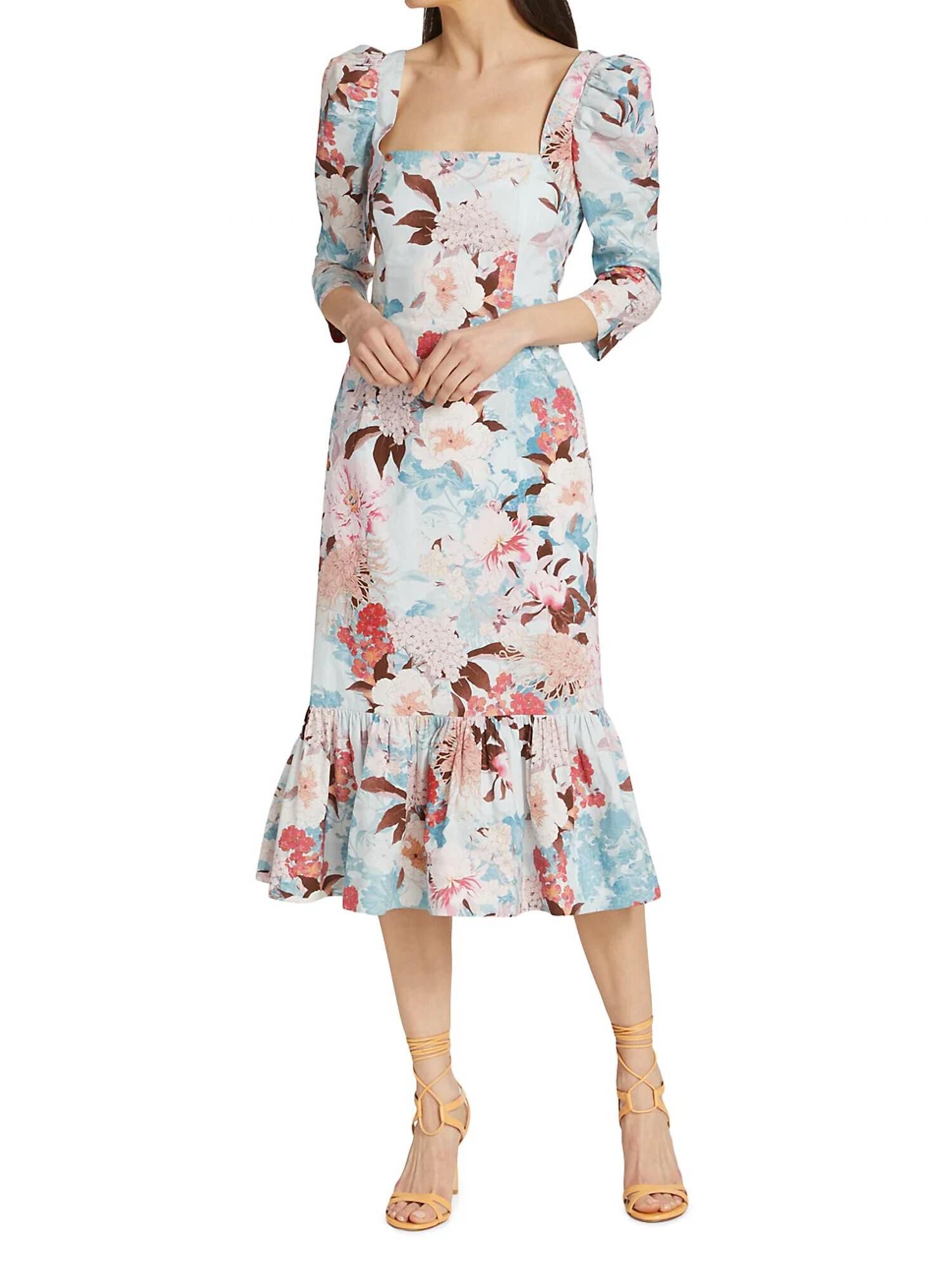 BUSY DRESS IN JAPANESE FLORAL BLUE, Japanese Floral Blue / White, hi-res image number 0