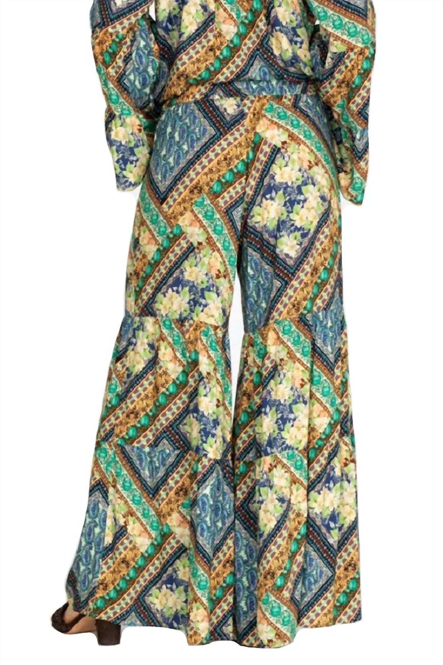 RIVERA TIERED PANTS IN MULTI, Multi / Forest Green, alternate image number 1