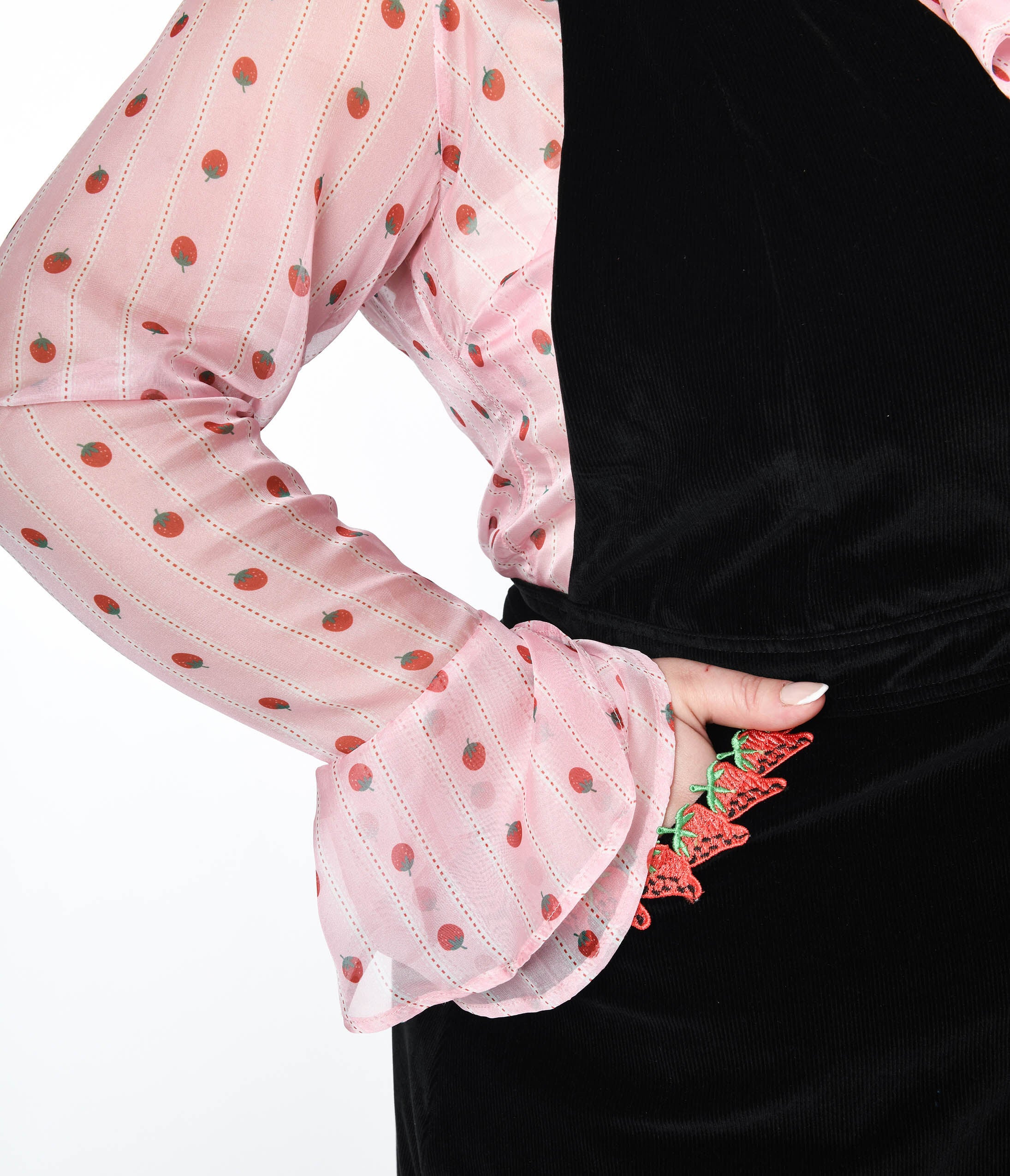 Smak Parlour Black & Strawberry Trim Pinafore Skirt, , alternate image number 4