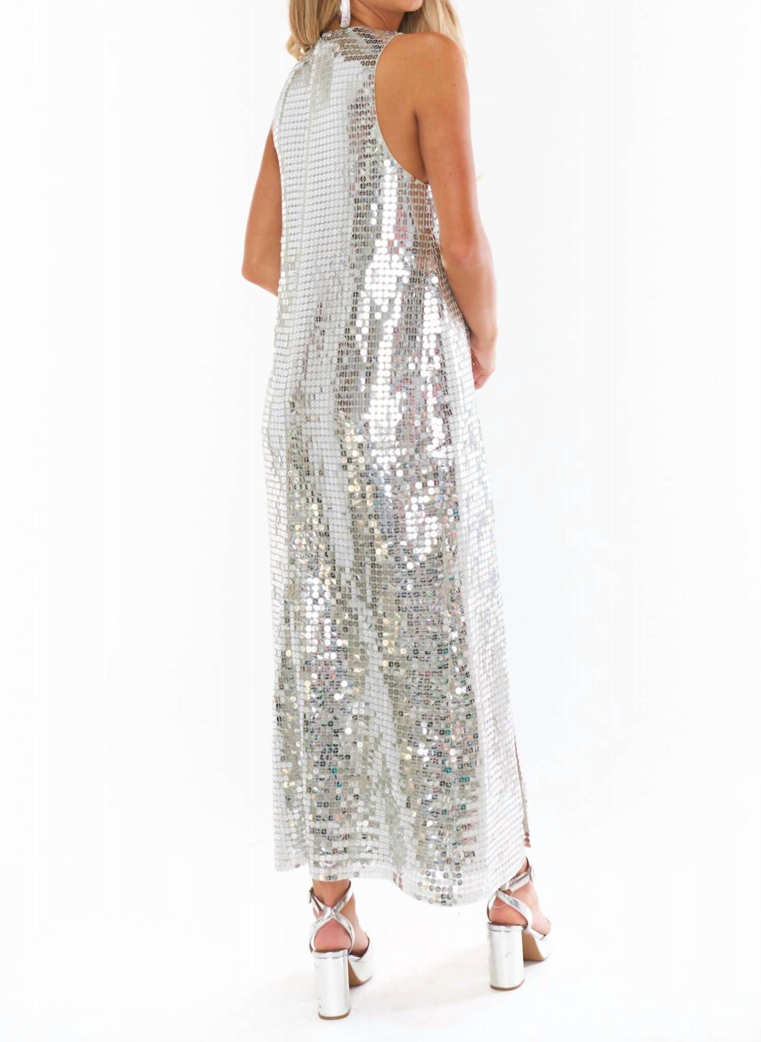 DISCO MAXI DRESS IN SILVER DISCO SEQUIN, Silver Disco Sequin / Silver, alternate image number 2
