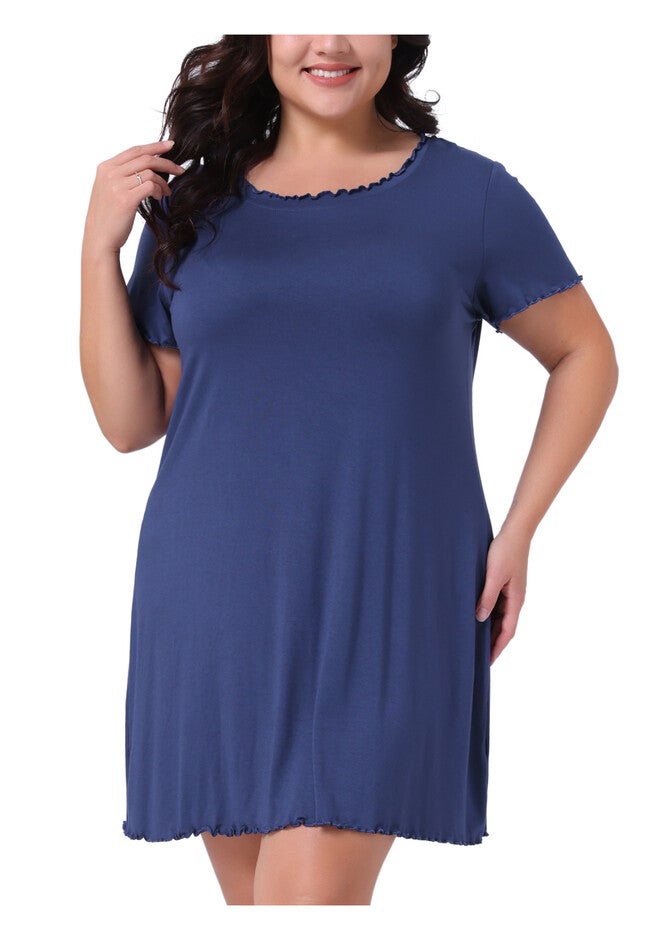 Short Sleeve Ruffle Casual Loose Pajama Dress, Navy Blue / Navy, alternate image number null