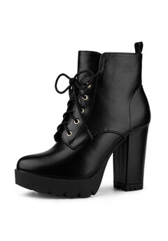 CHUNKY HIGH HEEL LACE UP PLATFORM BOOTS