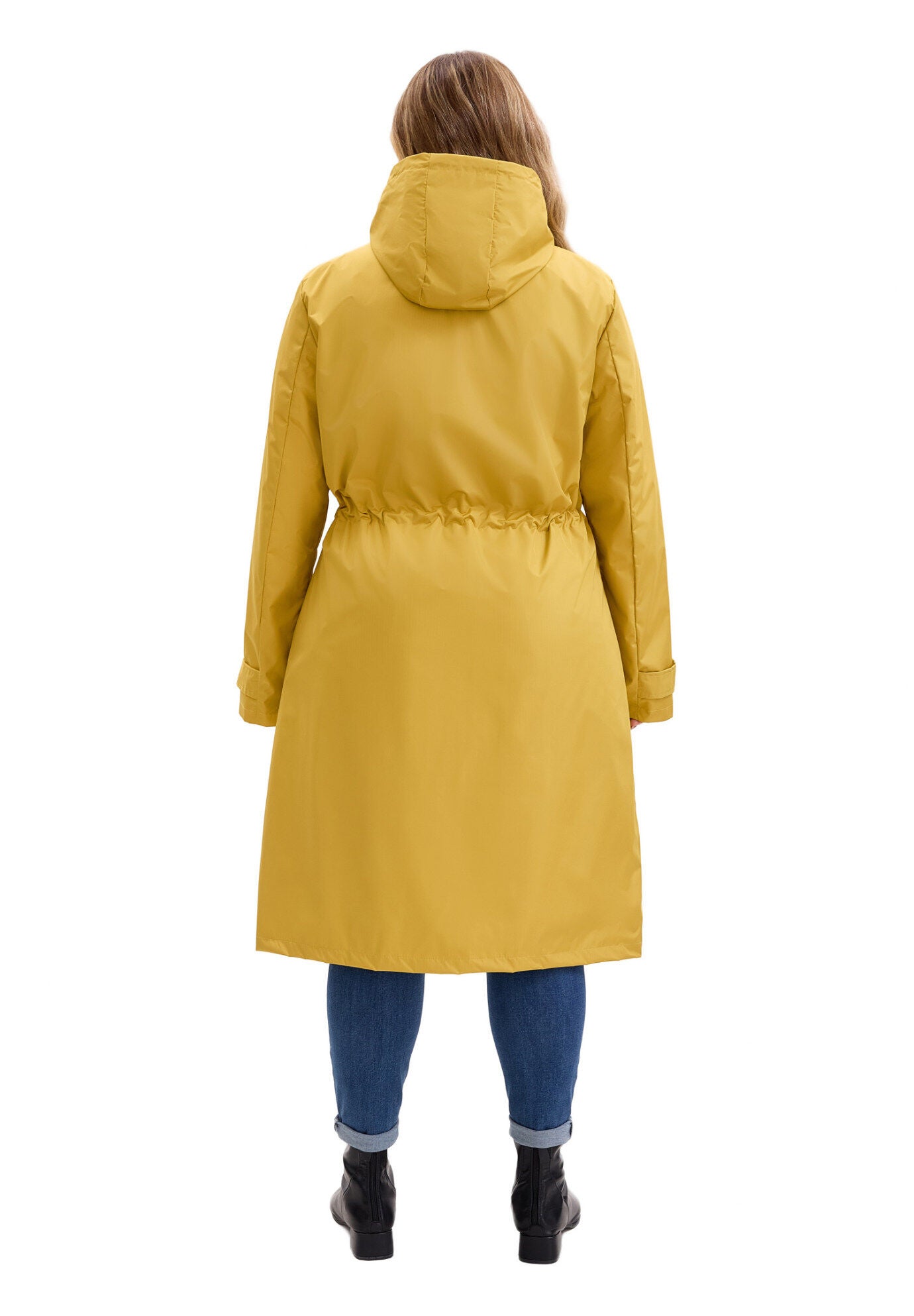 Drawstring Waist Zipper Waterproof Rain Windbreaker Jacket, Yellow / Yellow, alternate image number 3