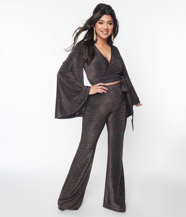 Smak Parlour Rainbow Lurex Flare Pants, Black Rainbow Metallic / Black, hi-res image number 0