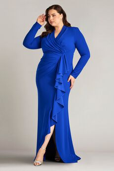 Markum Long-Sleeve Flounce Gown - PLUS SIZE