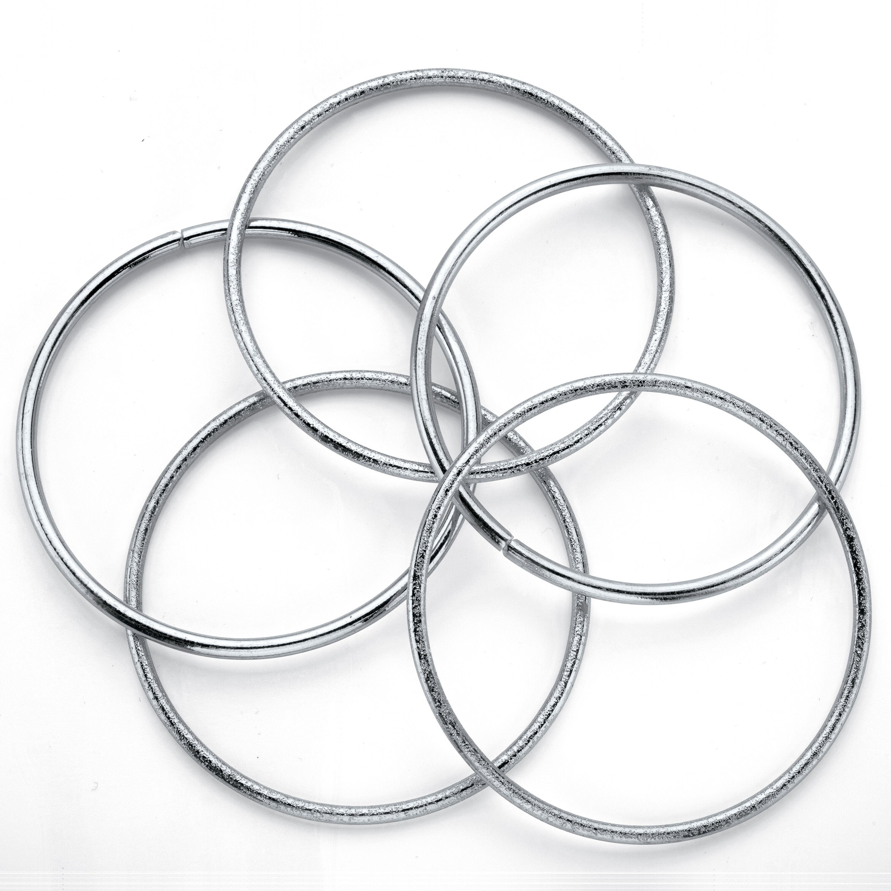 Textured and Polished 5-Piece Bangle Bracelet Set in Silvertone 9 inches, , alternate image number 5