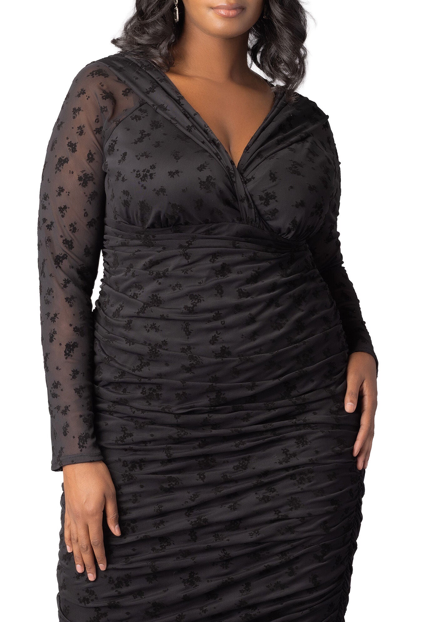 Betsey Ruched Dress, Onyx Flocked Florals / Black, alternate image number 2