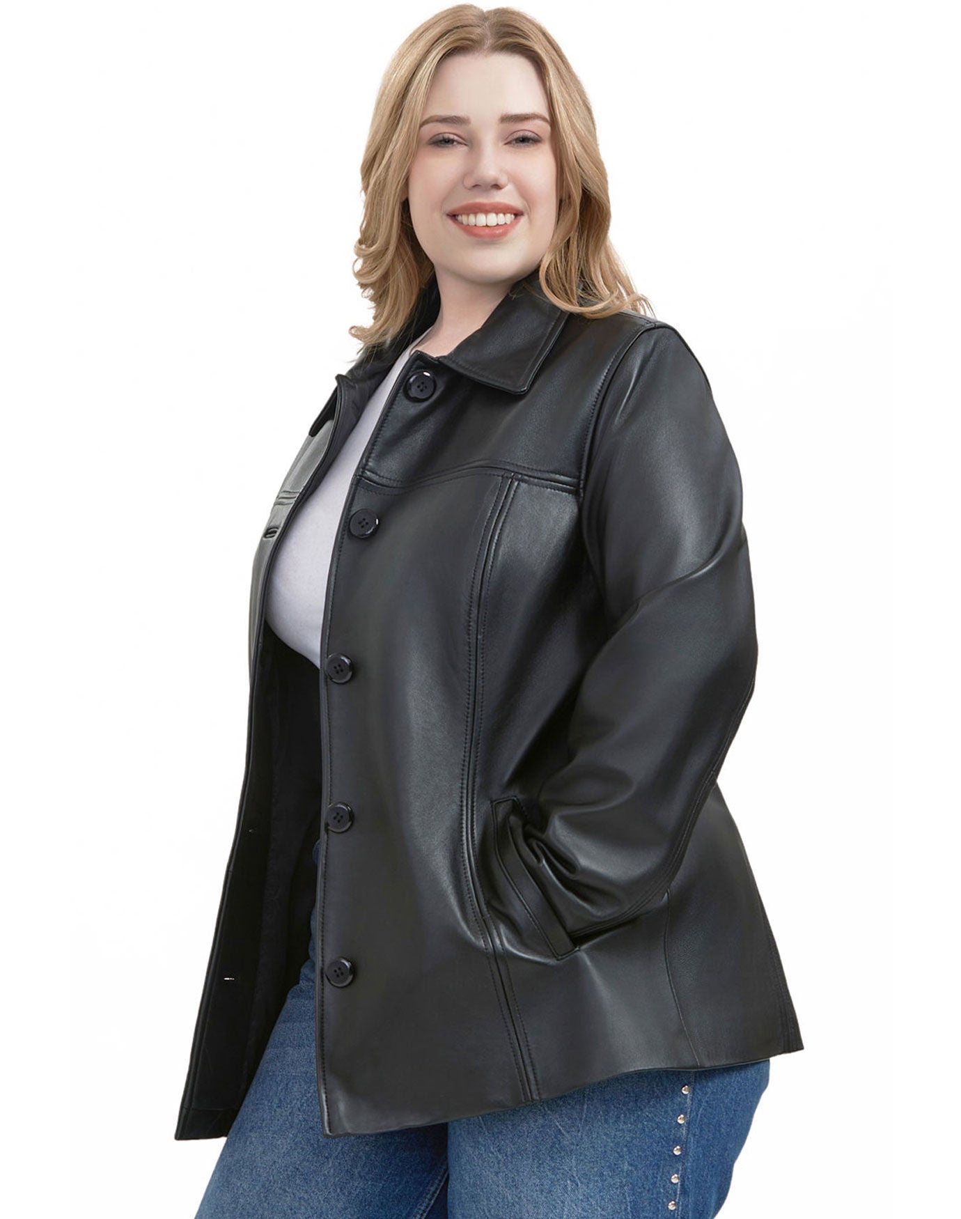 Evie Leather Car Coat, Black, alternate image number 1