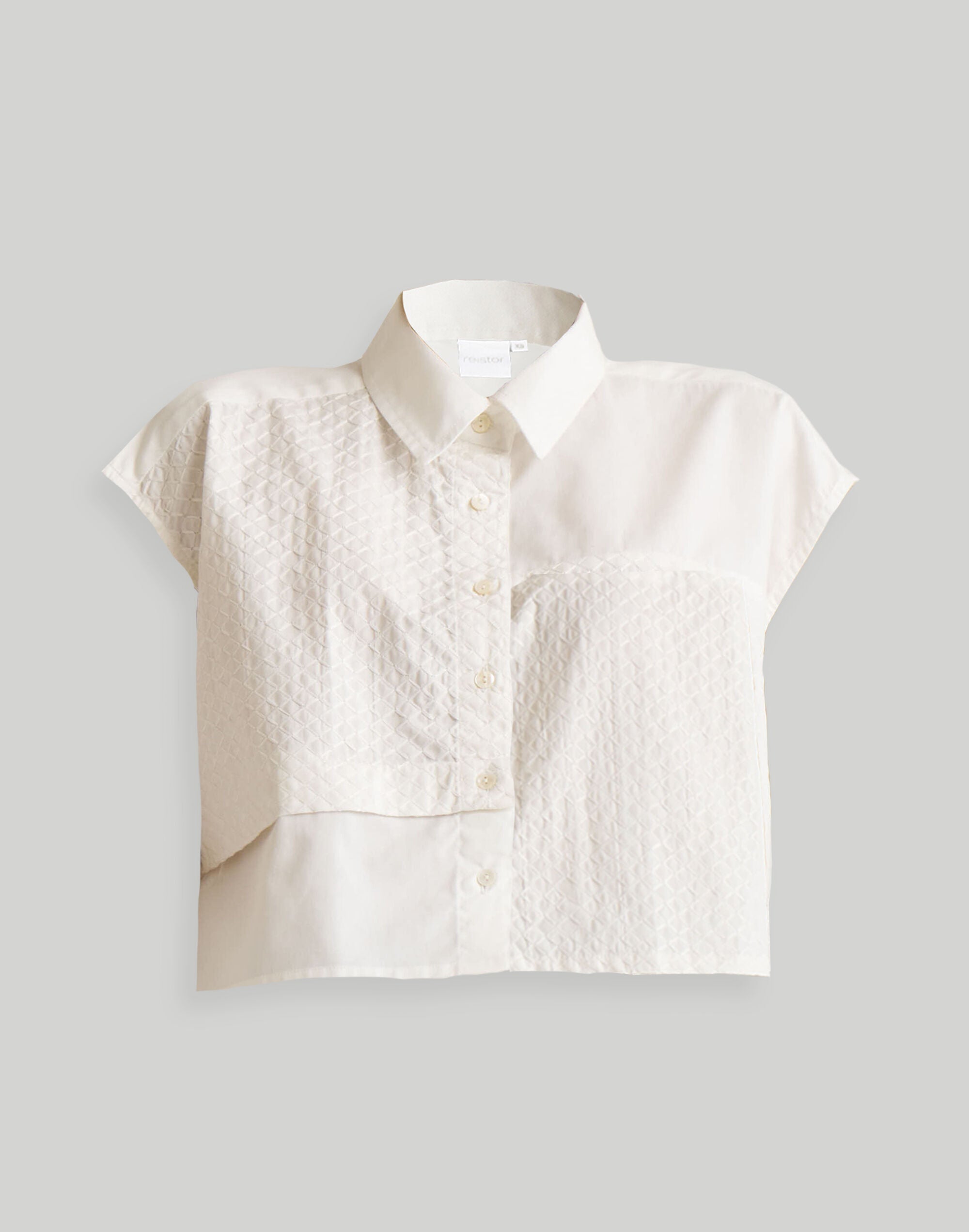 Oversized Embroidered Panel Crop Top in White, White organic cotton / White, alternate image number 3