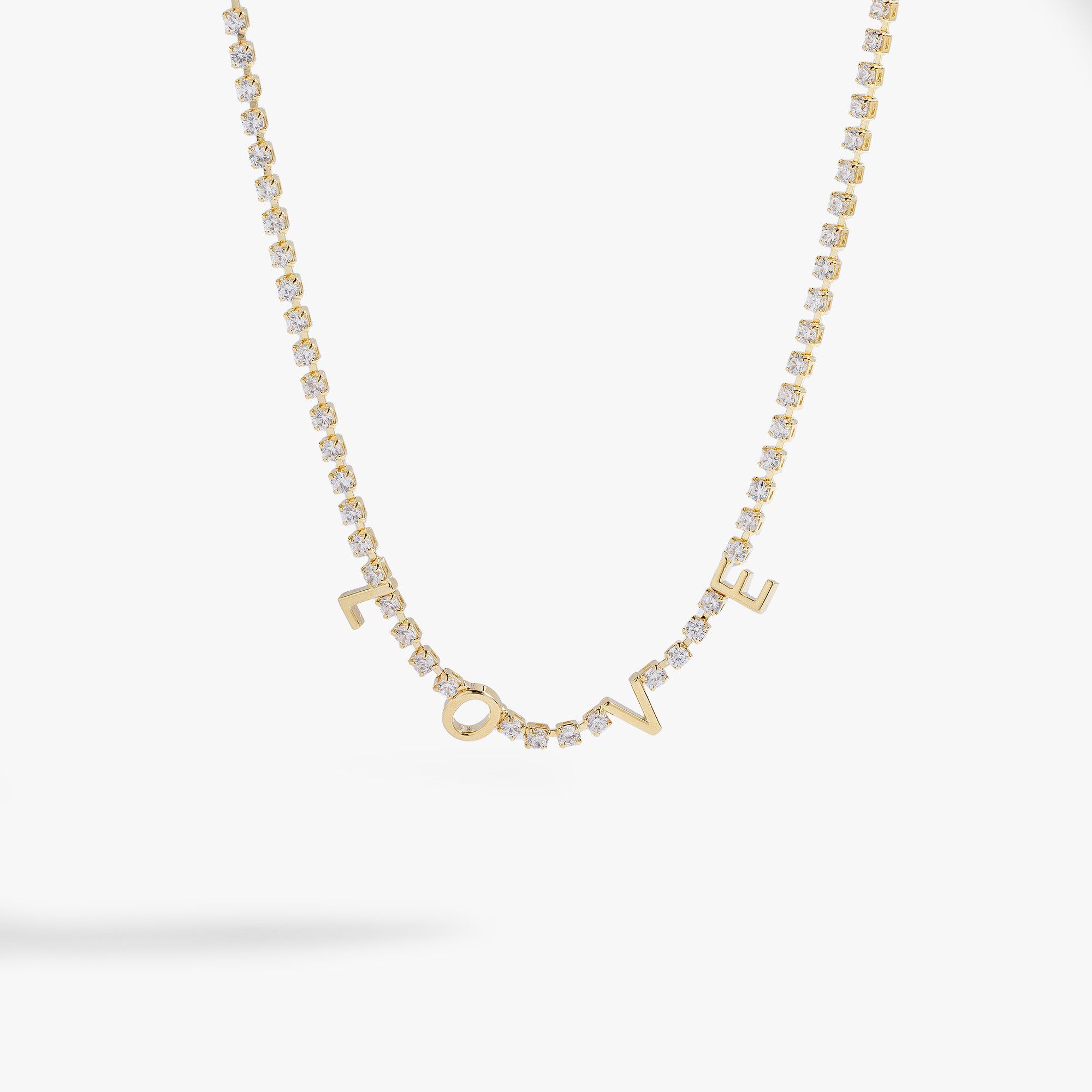&quot;Love&quot; Crystal Tennis Necklace, Gold / Gold, hi-res image number 0