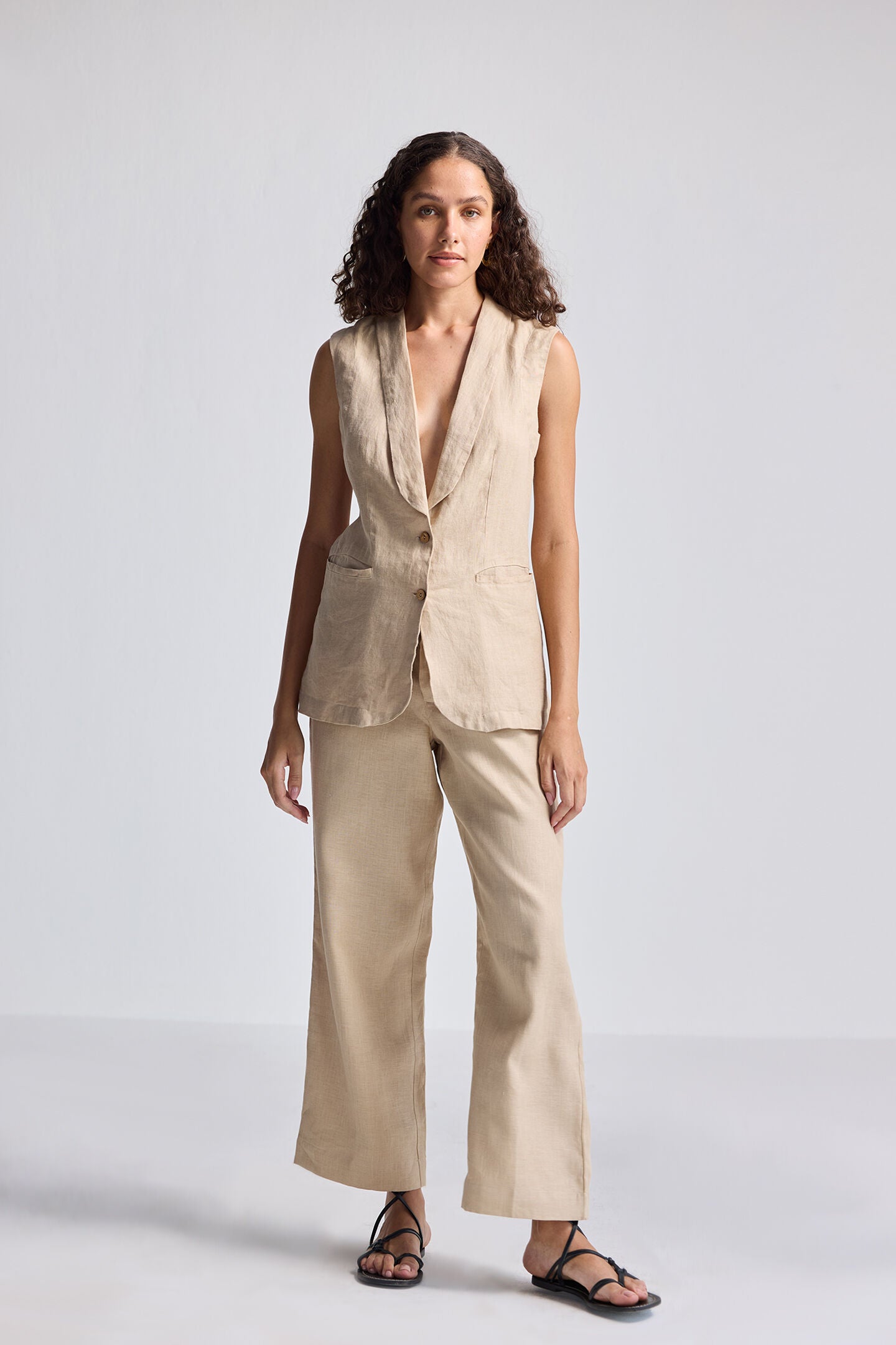 Sleeveless Hemp Jacket, Neutral Beige / Beige, alternate image number 5