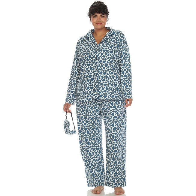 3 Piece Giraffe Print Pajama Set, Blue Giraffe / Azure Blue, alternate image number null