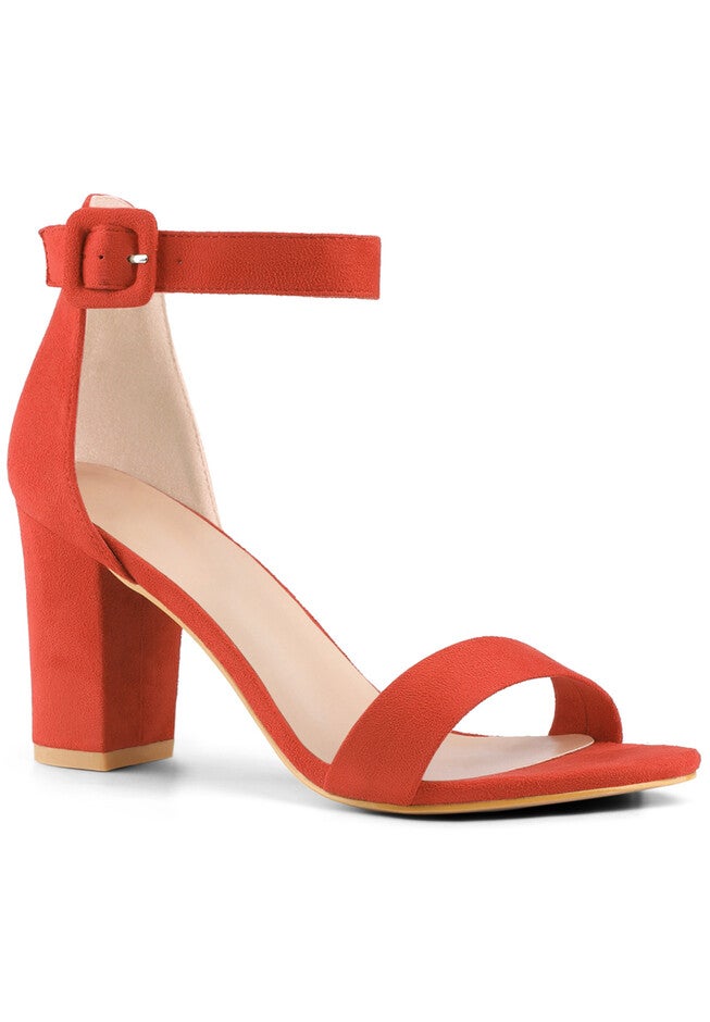 Ankle Strap Open Toe Chunky High Heels Sandals, Orange / Orange, hi-res image number 0