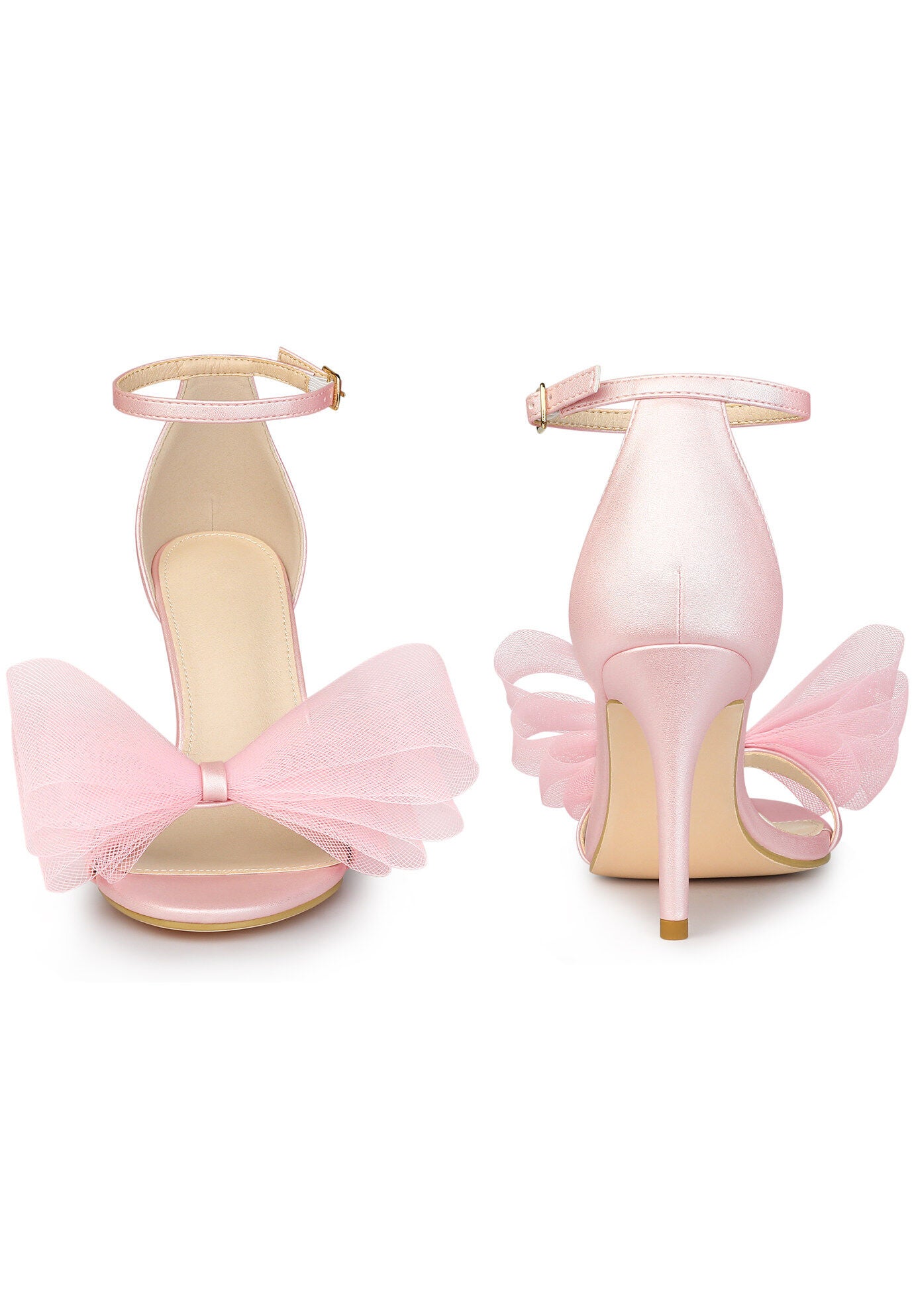 Open Toe Bow Tie Stiletto Heel Sandals, Bling Pink / Pink, alternate image number 1