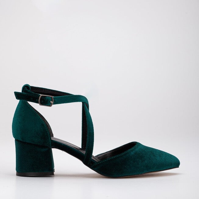 DOLLY - EMERALD GREEN VELVET HEELS, EMERALD GREEN / Forest Green, hi-res image number 0
