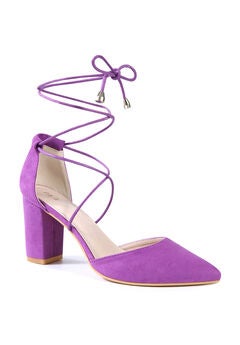 Pointy Toe Lace Up Chunky Heeled Sandal Pumps