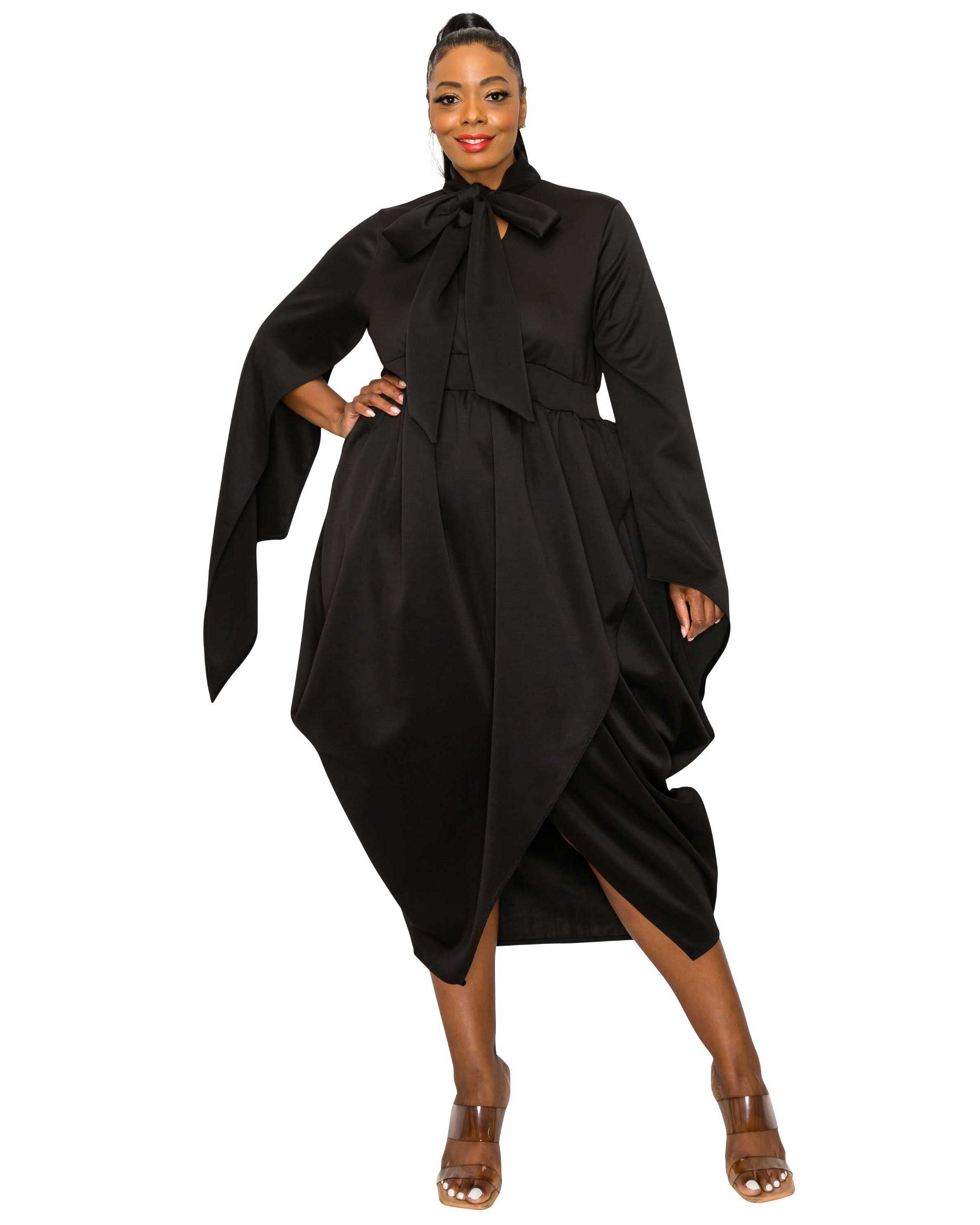 TINA TULIP HEM POCKET DRESS, Black / Black, hi-res image number 0